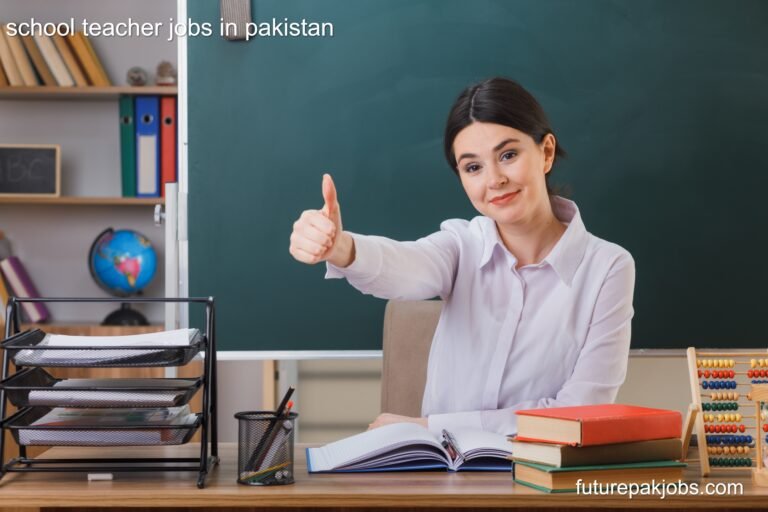 smiling showing thumbs up young female teacher sitting desk with school tools classroom 1