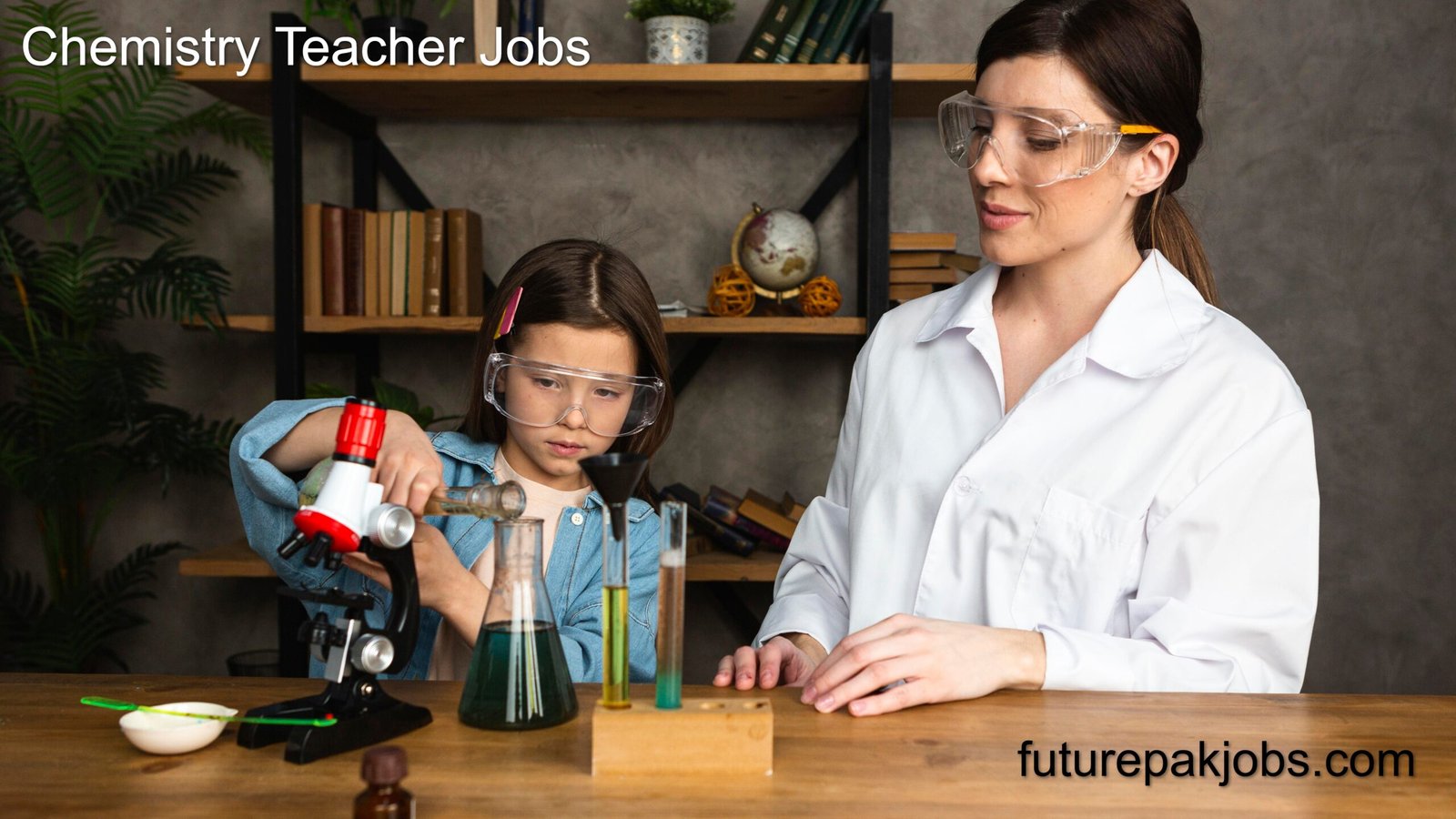 girl female teacher doing science experiments with test tubes microscope 1 scaled