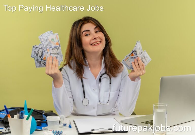 smiling middle aged female doctor wearing medical robe with stethoscope sitting desk work laptop with nedical tools holding cash with copy space 1