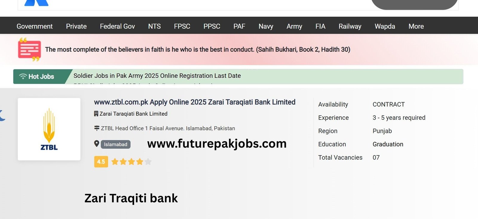 Zarai Taraqiati Bank Jobs